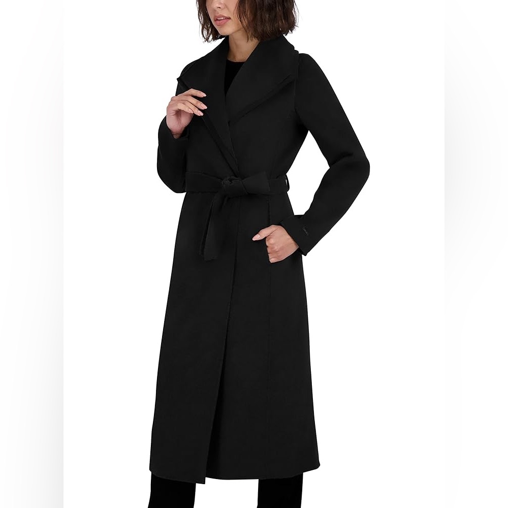 TAHARI Women's Slim Fit Double-Faced Soft Blend Wrap Tie Belt – Long Wool Coat